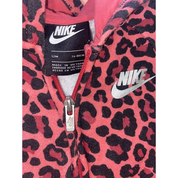 Nike Infant Girls' Leopard Full-Zip Coverall 12M Pink Black   Cotton Full Zip Sn - Picture 3 of 6